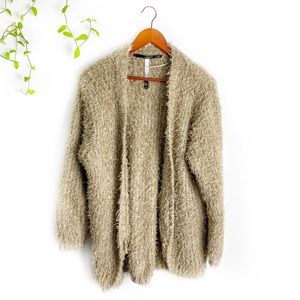 Kensie Open Front Fuzzy Eyelash Tan Cardigan